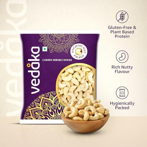 Amazon Brand - Vedaka Whole Cashews | 500 Gram | Kaju Nuts Grade W320 | Plant Based Protein | Gluten-Free | Nutty Flavor | Healthy Snack | Rich Delicious Taste