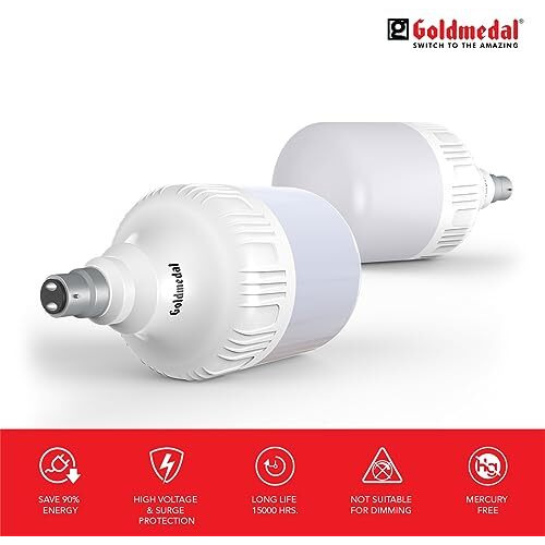 Goldmedal Thor 40W B22 Base Led Bulb - Cool Daylight (6500K) | Energy Efficient | 230 Degree Light Coverage | Surge Protection Up To 4Kv | Rated Life 15000 Hrs | For Home & Office |Pack Of 1