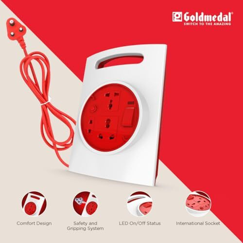 Goldmedal G-Expert 16A 3-Pin Plug- Master Switch With Indicator |3.5-Meter Cable Extension Cord |Universal Sockets | Extension Board For Heavy Appliances |-Pack Of 1