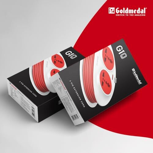 Goldmedal Gio 2-Pin Extension Board (White And Red)  Pack Of 1, With Indicator & Universal Sockets, Heavy-Duty 2.5-Meter Cable Extension Cord For Home And Office