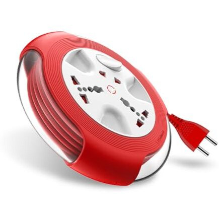 Goldmedal Krysta 2 Pin Heavy-Duty 5-Meter Cable Extension Cord (White And Red)|Master Switch With Indicator|Universal Sockets | Ultra-Smooth Rotation Extension Board For Home & Office|Pack Of 1