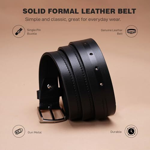 Red Tape Black Leather Belt For Men | Solid Leather Belt | Classic And Durable