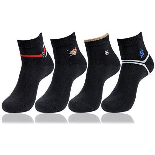 Bonjour 4 Pairs Mens Casual Black Cotton Ankle Length Socks_Bro2200Bk-Po4