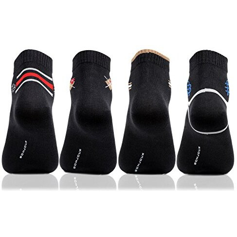 Bonjour 4 Pairs Mens Casual Black Cotton Ankle Length Socks_Bro2200Bk-Po4