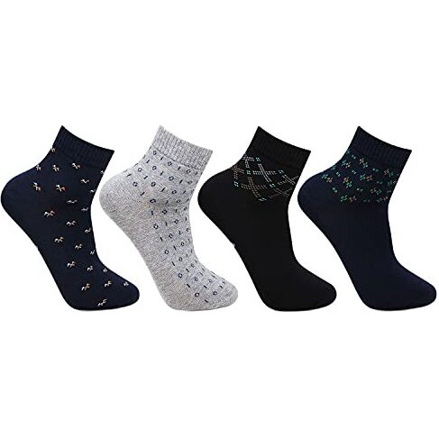 Bonjour Cotton Designer Office/Business/Formal Ankle Modern Socks For Men - Pack Of 4, Multicolour