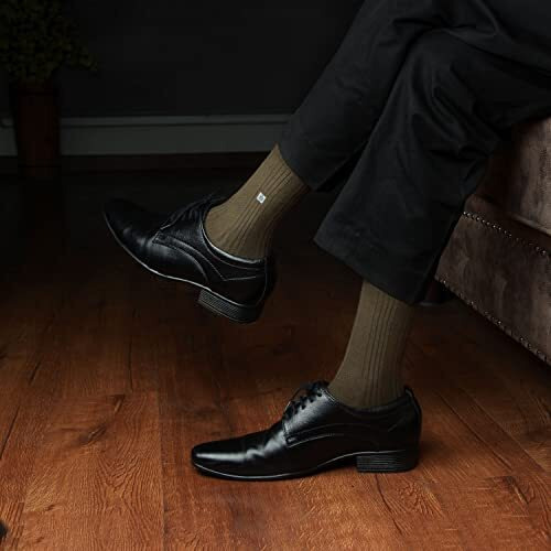 Bonjour Men's Cosmic Ribbed Formal Full Length Business/Office Premium Cotton Socks Giftbox- Cream