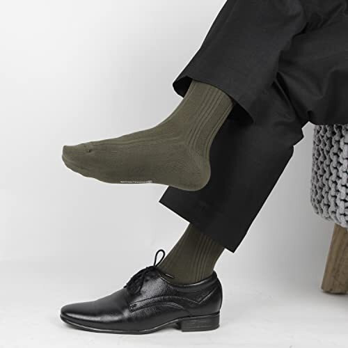 Bonjour Men's Cosmic Ribbed Formal Full Length Business/Office Premium Cotton Socks Giftbox- Cream