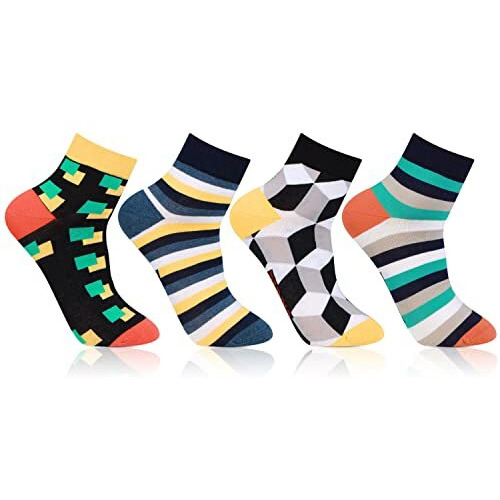Bonjour Men's Bold Ankle Length Cotton Socks - Pack Of 4, Free Size