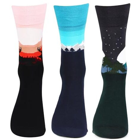 Men's Seasonal Reindeer Trio Designer Socks ||Men's Bold Crew Length Socks || Socks For Men || Free Size Multicolor Calf Lenth Men Socks -Po3