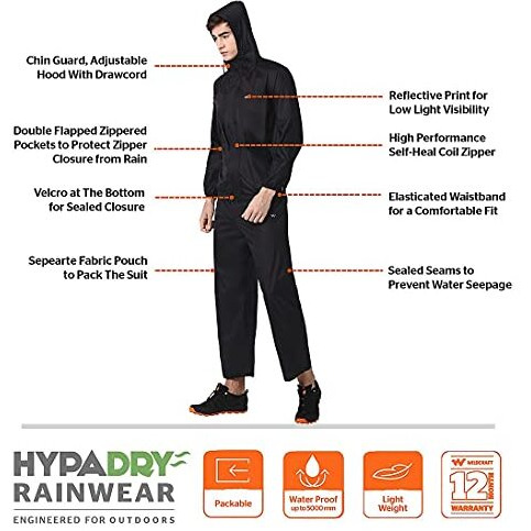Wildcraft Hypadry Unisex Rain Cheater Suit E Plus (41310)-X_Large Black