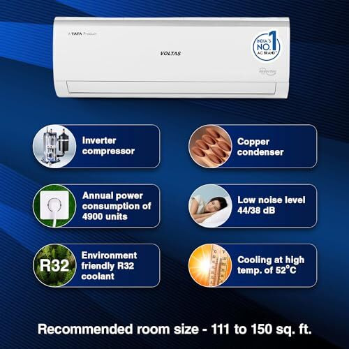 Voltas 1.5 Ton 5 Star Inverter Split Ac (Copper, 4-In-1 Adjustable Mode, Anti-Dust Filter, 185V Vectra Elite, White)