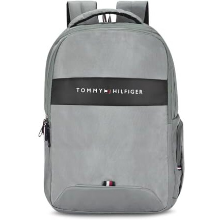 Tommy Hilfiger Joshua Polyester Unisex 15 Inch Laptop Backpack - Light Grey | 21 Ltr Capacity|Padded & Adjustable Strap| Water Resistant | 3 Compartment | Water Bottle Holder | Usb Cable Holder Pocket