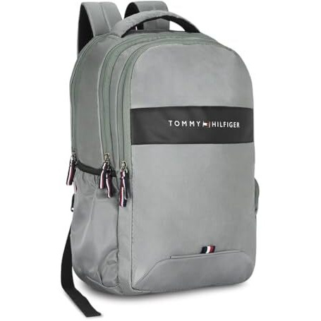 Tommy Hilfiger Joshua Polyester Unisex 15 Inch Laptop Backpack - Light Grey | 21 Ltr Capacity|Padded & Adjustable Strap| Water Resistant | 3 Compartment | Water Bottle Holder | Usb Cable Holder Pocket