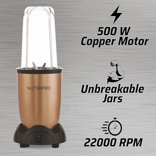 Nutripro Juicer Mixer Grinder - Smoothie Maker - 500 Watts (2 Jar, Gold) - 2 Year Warranty
