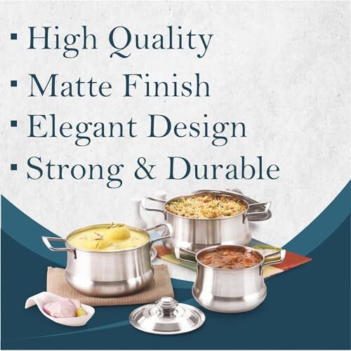 Cookwell Crown Mirror Finish Stainless Steel 6 Pcs Serving Bowl - Pot With Lid, (3 Piece Bowl & 3 Piece Lid)