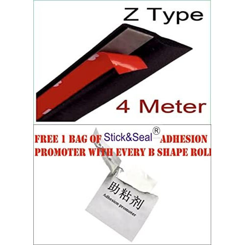 Stick&Seal Universal Car Sealing 4Meters Z-Shape Rubber Seal Weather Strip Hollow Door Window Edge Moulding Trim Decorate Weatherstrip (Black) (4 Meters)