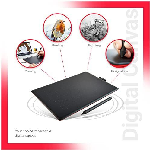 Wacom Ctl-472/K0-Cx Digital Drawing Graphics Pen Tablet (Red & Black) Small (6-Inch X 3.5-Inch)(15X8Cm) | Battery Free Cordless Pen With 2048 Pressure Level