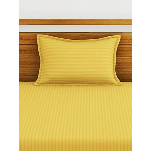 Bianca 210Tc Super Soft 100% Egyptian Cotton Satin Stripe Single Bedsheet With 1 Pillow Cover -2Pc Set (Hilton) Stripe-Gold