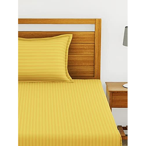 Bianca 210Tc Super Soft 100% Egyptian Cotton Satin Stripe Single Bedsheet With 1 Pillow Cover -2Pc Set (Hilton) Stripe-Gold