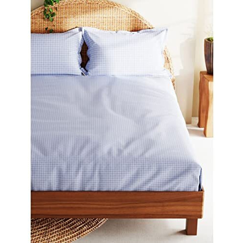 Bianca Extra Soft 100% Satin Egyptian Cotton Xl King Size Bedsheet With 2 Pillow Covers -3Pc Set (Botanical) | 100% Extra Soft Satin Egyptian Cotton Designer | Checks-Blue