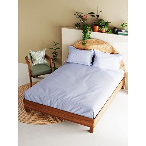 Bianca Extra Soft 100% Satin Egyptian Cotton Xl King Size Bedsheet With 2 Pillow Covers -3Pc Set (Botanical) | 100% Extra Soft Satin Egyptian Cotton Designer | Checks-Blue