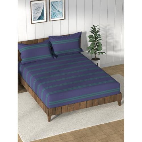 Nautica Super Soft 100% Cotton King Bedsheet And 2 Pillow Covers -3Pc Set (Bristol) | 160 Tc | Dust Proof Layer Added Checks-Blue