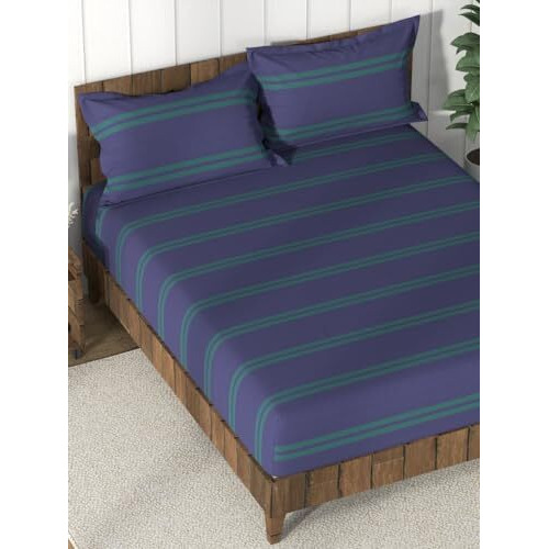 Nautica Super Soft 100% Cotton King Bedsheet And 2 Pillow Covers -3Pc Set (Bristol) | 160 Tc | Dust Proof Layer Added Checks-Blue