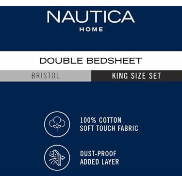 Nautica Super Soft 100% Cotton King Bedsheet And 2 Pillow Covers -3Pc Set (Bristol) Ornamental-Blue/Red