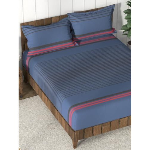 Nautica Super Soft 100% Cotton King Bedsheet And 2 Pillow Covers -3Pc Set (Bristol) Stripe-Blue/Black