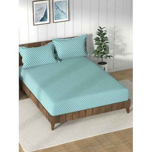 Nautica Super Soft 100% Cotton King Bedsheet And 2 Pillow Covers -3Pc Set (Bristol) Solid-Blue/Multi