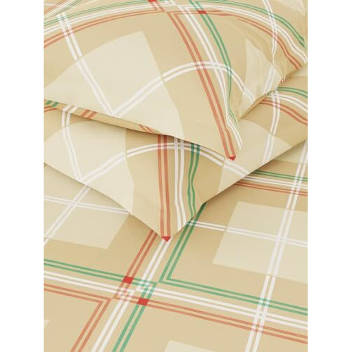 Nautica Super Soft 100% Cotton King Bedsheet And 2 Pillow Covers -3Pc Set (Bristol) Checks-Sand/Multi