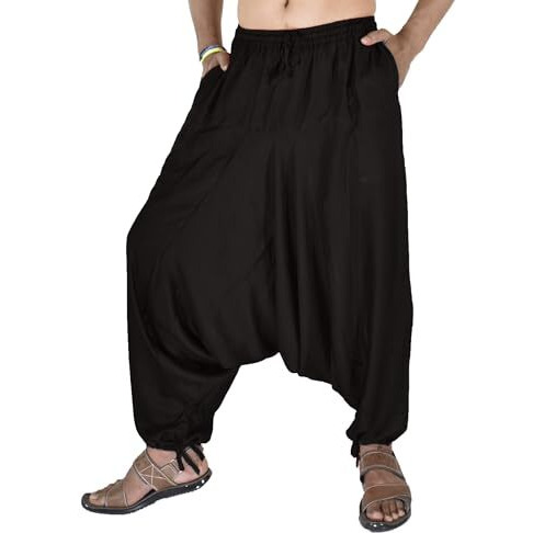 Whitewhale Men's Mid Rise Regular Fit Pants (Harem-India-38_Black_Free Size)