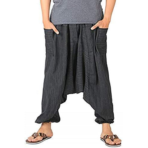 Whitewhale Men's Loose Fit Mid Rise Harem Pants (Whitewhale-India-071_Black_Free Size)