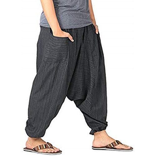Whitewhale Men's Loose Fit Mid Rise Harem Pants (Whitewhale-India-071_Black_Free Size)