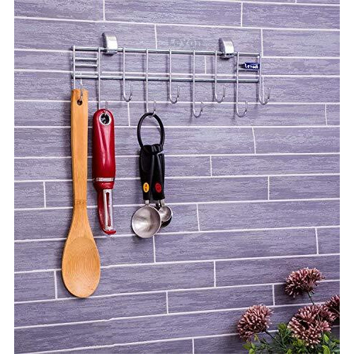 Levon Stainless Steel Laddle Hook Rail | 9 Hooks Laddle Cradle For Kitchen | Multi-Level Hook Rail