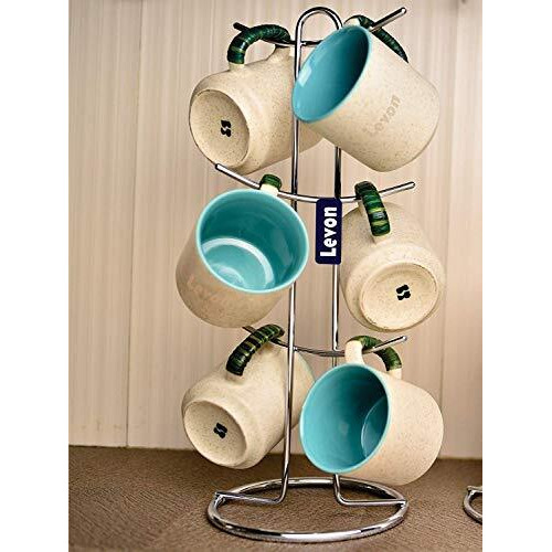 Levon Stainless Steel Cup Stand | Chrome Finish Stylish Cup Holder | Stainless Steel Cup Tree - 6 Holders (Size 6 X 6 X 15 Inches), Pack Of 1, Silver