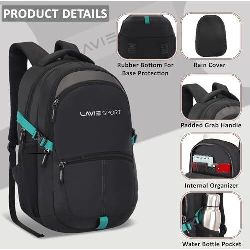 Lavie Sport 48Cm Titan 29 Litres Casual Backpack With Laptop Sleeve For Men & Women | Rain Cover Backpack For Boys & Girls
