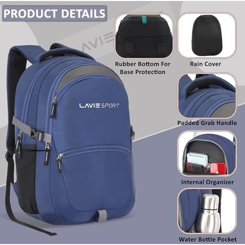 Lavie Sport 48Cm Titan 29 Litres Casual Backpack With Laptop Sleeve For Men & Women | Rain Cover Backpack For Boys & Girls