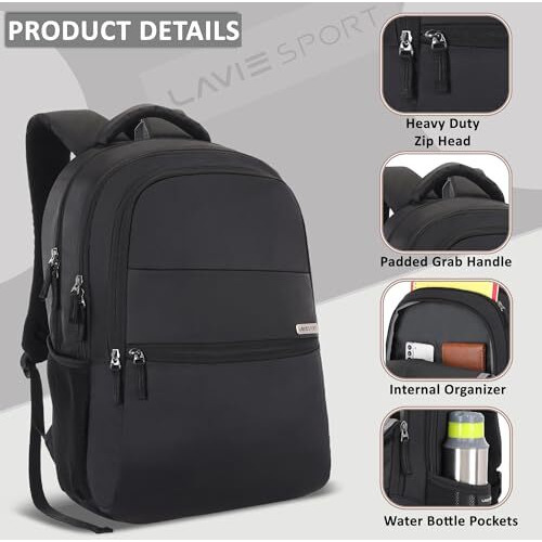Lavie Sport 47Cm Osprey 28 Litres Laptop Backpack For Men & Women | Business Laptop Bag | Upto 15.6" Notebook/Macbook Compatible (Black)