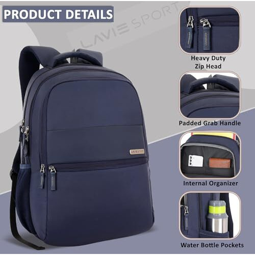 Lavie Sport 47Cm Osprey 28 Litres Laptop Backpack For Men & Women | Business Laptop Bag | Upto 15.6" Notebook/Macbook Compatible (Navy)