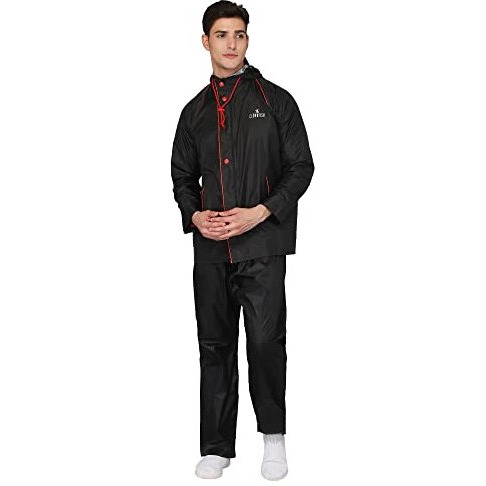 The Clownfish Nylon Rain Coat For Men Waterproof For Bike Reversible Double Layer With Hood Raincoat For Men. Set Of Top And Bottom Packed In A Storage Bag Captain Pro Series (Black, X-Large)