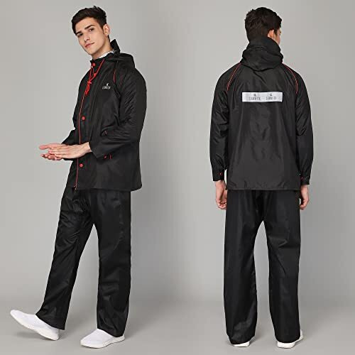 The Clownfish Nylon Rain Coat For Men Waterproof For Bike Reversible Double Layer With Hood Raincoat For Men. Set Of Top And Bottom Packed In A Storage Bag Captain Pro Series (Black, X-Large)