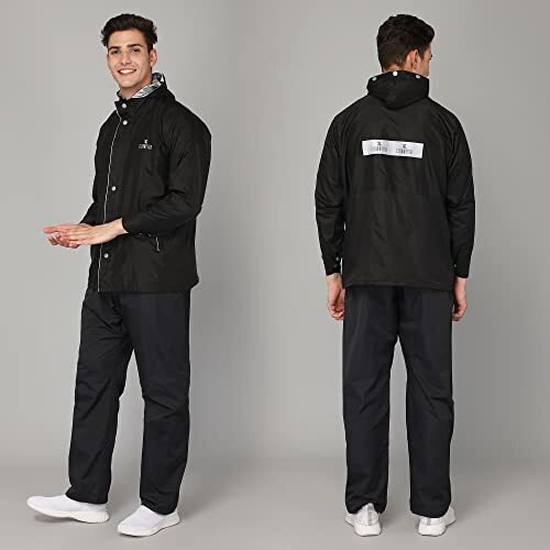 The Clownfish Nylon Viner Pro Series Reversible Waterproof Double Layer Men's Standard Length Raincoat (Black, 2Xl-Size)