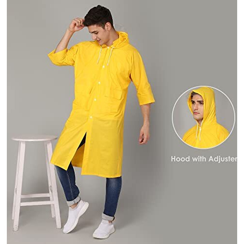The Clownfish Raincoat For Men And Women Waterproof Pvc Material Longcoat With Adjustable Hood Agro Pro Series (Yellow, Free Size)