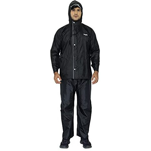 The Clownfish Polyester Standard Length Rain Coat Waterproof For Bike Reversible Double Layer With Hood Raincoat For Men. Set Of Top And Bottom Packed In A Storage Bag Magic Series(Black,X-Large)
