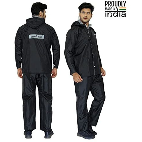 The Clownfish Polyester Standard Length Rain Coat Waterproof For Bike Reversible Double Layer With Hood Raincoat For Men. Set Of Top And Bottom Packed In A Storage Bag Magic Series(Black,X-Large)