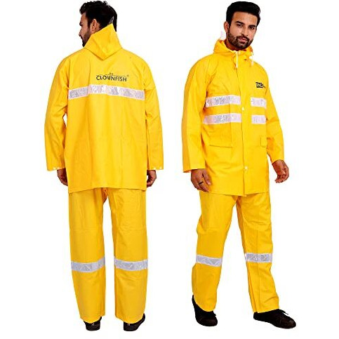 The Clownfish Polyester Rain Coat For Men Waterproof For Bike With Hood Standard Length Raincoat For Men. Set Of Top And Bottom Packed In A Storage Bag Indus Pro Series (Yellow, Xxx-Large)