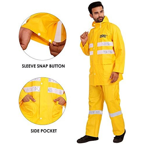 The Clownfish Polyester Rain Coat For Men Waterproof For Bike With Hood Standard Length Raincoat For Men. Set Of Top And Bottom Packed In A Storage Bag Indus Pro Series (Yellow, Xxx-Large)