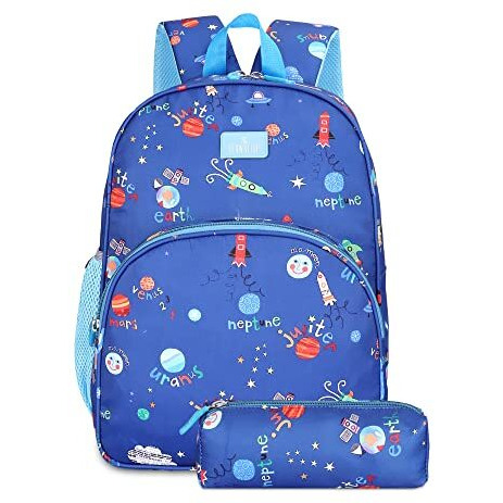 The Clownfish Cosmic Critters Series Printed Polyester 15 Litres Kids Backpack School Bag With Free Pencil Stationery Pouch Daypack Picnic Bag For Tiny Tots Of Age-5-7 Years (Dodger Blue)(Medium Size)
