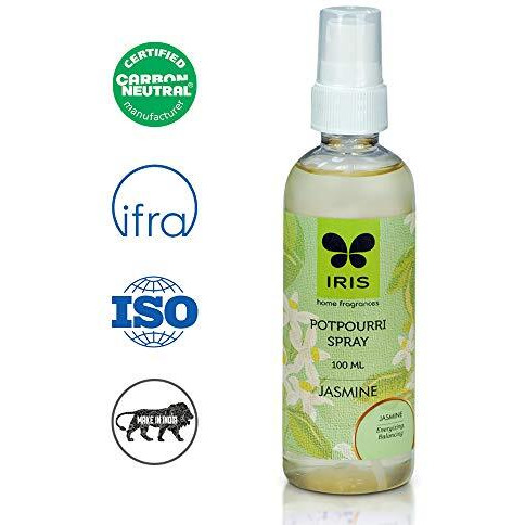 Iris, Home Fragrance, Jasmine Potpourri Spray, Jasmine Scent, Toxin-Free, Fine-Living Fragrance, Aromatherapy, Mood Enhancer, Made In India - 3.5 Cm X 3.5 Cm X 16.3 Cm  100 Ml